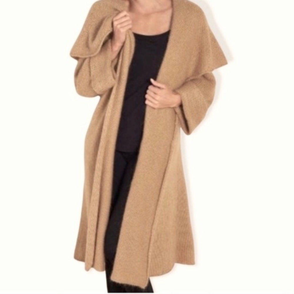 Long Open-Front Knit Sweater Coatigan - Camel